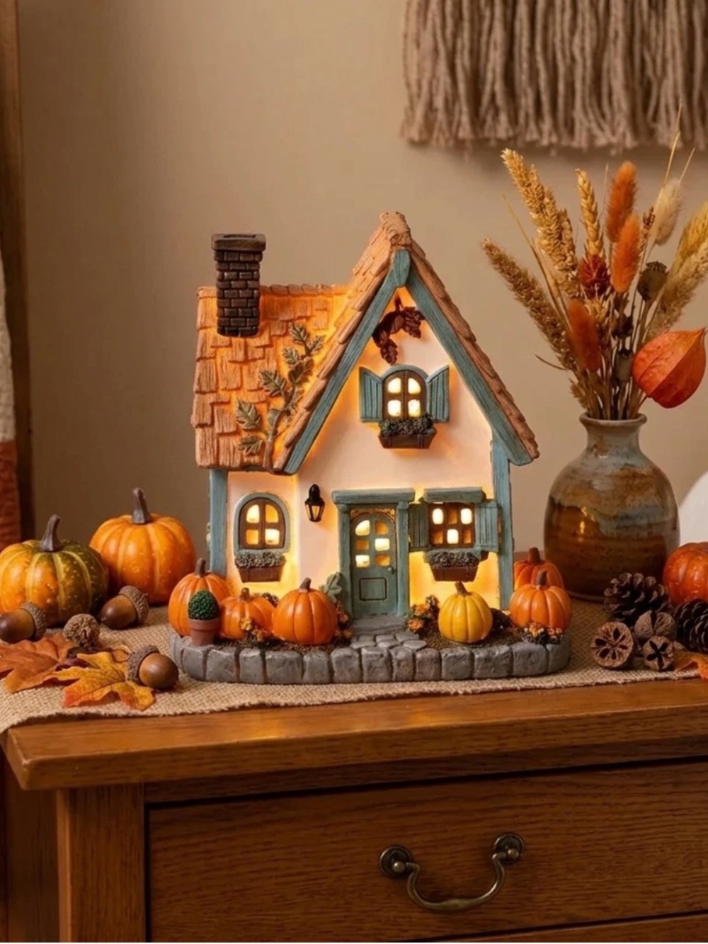 ROBERT STANLEY’S Light-Up Fall Pumpkin Cottage Village Lighted House